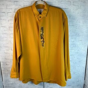 Policy studio, vintage, orange gold blouse embroidered long sleeve button collar